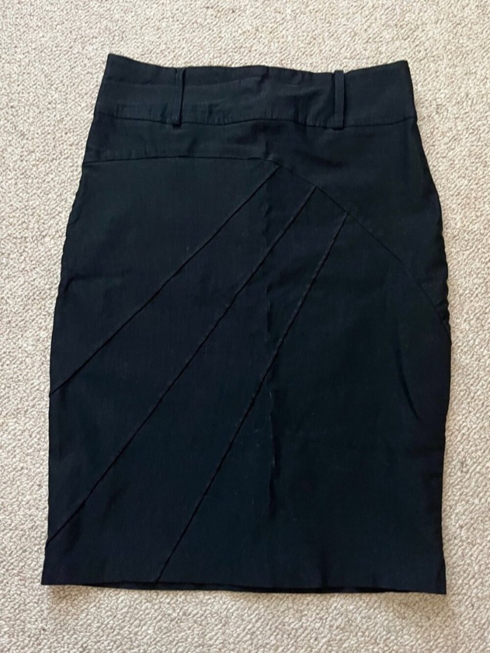 Classic Black Pencil Skirt with Panel Detail- L